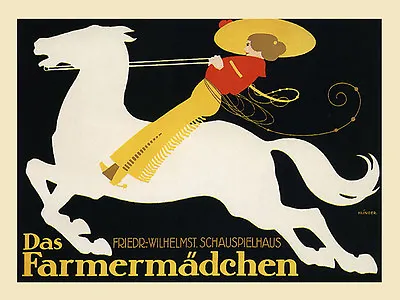 Horse Farm Cowgirl Germany German Yellow Hat Vintage Poster Repro FREE SHIPPING • $17.90