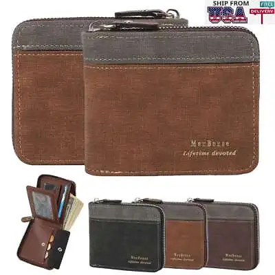 Mens RFID Blocking Leather Bifold Wallet Credit Card ID Holder Zip Around Purse • $7.19