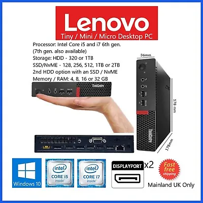 +Lenovo M710q/M910q Tiny Mini PC I7-6700 2TB SSD 64GB RAM M2 NVME USB3 Windows10 • £103.55