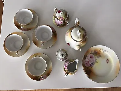 Vintage 18 Pc NORITAKE M Hand Painted China Tea Set 4 Cups Saucers Cake Plates • $24.88