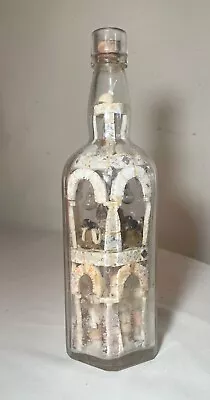 Rare 1935 Antique Handmade Folk Art Figural Mixed Media Bone Sculpture In Bottle • $251.99