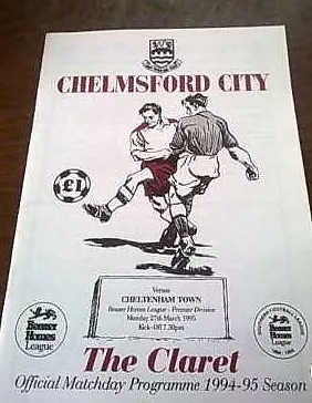 CHELMSFORD CITY F.C. Vs CHELTENHAM TOWN  27th Mar 1995 • £3.49