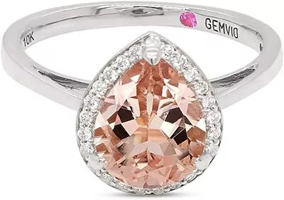 1.40ct 7X9MM Natural Morganite & Diamond Halo Solitaire Engagement Ring 10K Gold • $390.99