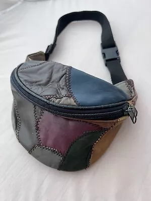 Vintage 80s Tinder Multicolor Patchwork Genuine Leather Fanny Pack Waist Bag • $20