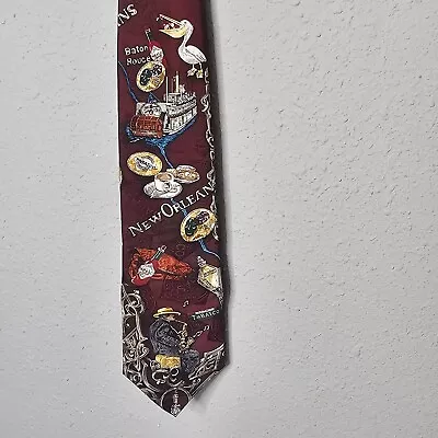 New Orleans Tobasco Jazz Music Silk Tie Maroon Red Saxophone • $10