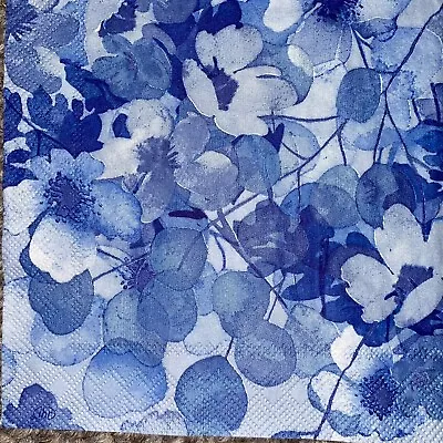 5 X Paper Cocktail Napkins/Decoupage/Craft/Dining/Bluna Blue Floral SC184 • £1.40