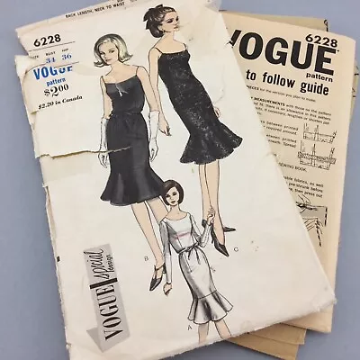 Vtg Vogue 6228 Special Design Pattern Evening Dress W Flounce 1960s Cut Bust 34 • $40