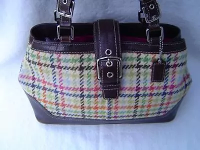 Authentic Coach Hamptons Tattersall Wool Carryall #12632 Guc • $24.99