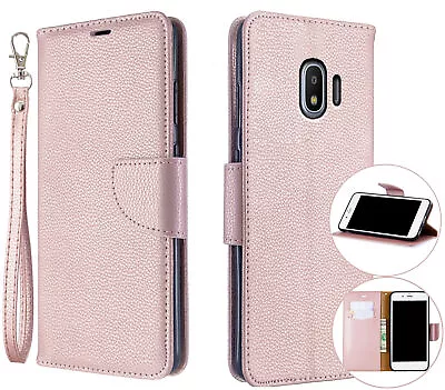 $7.50 • Buy Galaxy J2 Pro 2018 Sm J250 Pu Leather Wallet Case Lichi Grain Finish