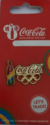 Official Coca Cola London 2012 Olympic Rings And Bottle Pin Badge Brand New • £8