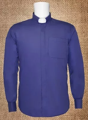 Men's Tab Collar Clergy Preacher Clerical Priest Shirt Long Sleeves *PURPLE*  • $24.95