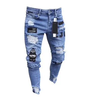 Mens Ripped Skinny Jeans Stretch Distressed Denim Pants Casual Slim Fit Trousers • $27.99