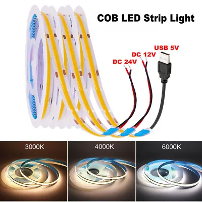$8.79 • Buy COB LED Strip Light Flexible Tape Lights Home DIY Lighting Warm White 5V 12V 24V