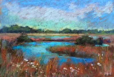 Original Landscape Painting Sunset Marsh Country Trees SIGNED 9x12 Treemallow • $68.34