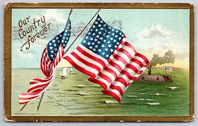 Patriotic~US Flag Submarine Our Country Forever~Vintage Postcard • $3.70