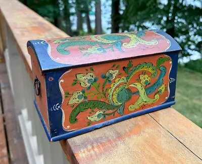 Antique Norwegian Telemark Trunk Tine Box Kiste Rosemaled Rosemaling Norway • $495