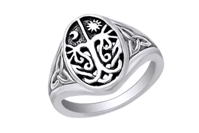 Celtic Trity Knot Sun And Moon Weddg Band Ring 14K White Gold Plated Sterlg • $68.03