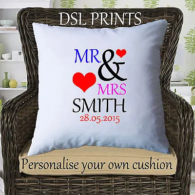 Personalised Cushion Pillow Case Cover Mr And Mrs Wedding Name Gift Love Custom • £9.99