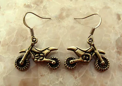 MOTORCYCLE BIKER EARRINGS -  DIRT BIKE  - GREAT DETAIL! Off Road Cycle Jewelry • $3.99