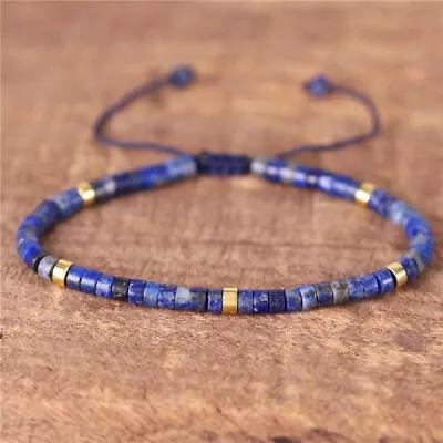 Natural Lapis Lazuli Stone Beaded Bracelet Men's Braided Bracelet Adjustable • $12.99