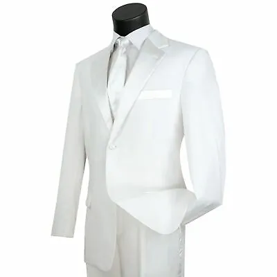 LUCCI Men's White Classic Fit Formal Tuxedo Suit W/ Sateen Lapel & Trim NEW • $80