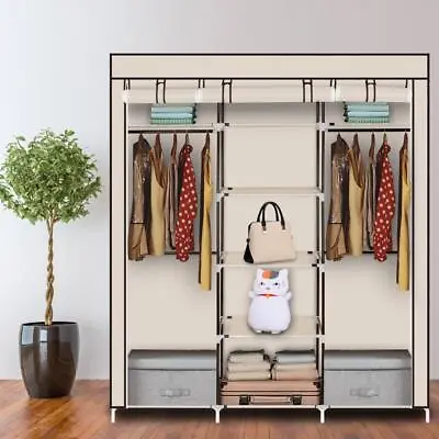 New Closet Wardrobe Clothes Rack Storage Beige Holder With Metal Shelves • $27.85