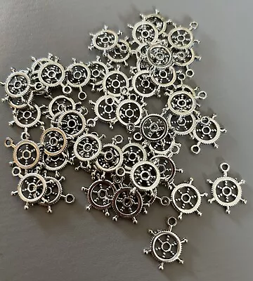 49 X Ships Wheel Pendant Charms 20mm Boat Helm Sea Nautical Steampunk Jewellery • £2.75