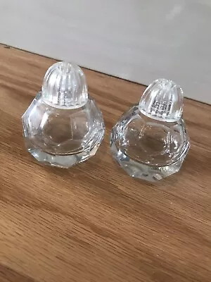 Vintage MINI Salt & Pepper Shakers Round Clear Cut Glass Plastic Screw Top Small • $14