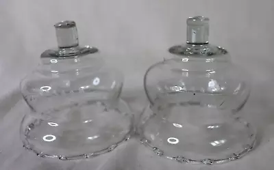 Vintage Set Of 2 Etched Floral Clear Glass Hurricane Peg Candle Holders  • $8.99