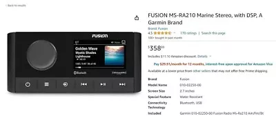 Fusion MS-RA210 Marine Entertainment System With Bluetooth & DSP AM/FM SiriusXM • $104.50