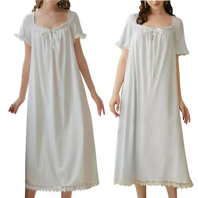 Women's Short Sleeve Victorian Nightgown Princess Cotton Square Neck Sleep Dress • $23.99