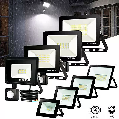 LED Floodlight Motion Sensor 10W 20W 30W 50W 100W Outside Security Flood Lights • £7.95