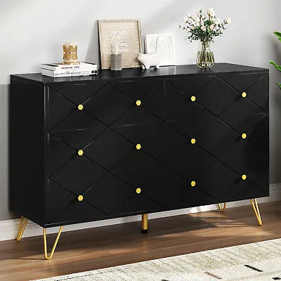 6 Drawer Dresser Wood Dressers & Chests Of Drawers Bedroom Cabinet Storage Black • $166.99
