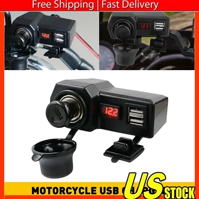 Waterproof Motorcycle Handlebar Dual USB Phone Charger Cigarette Lighter Socket • $13.99