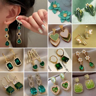 Wholesale Green Crystal Flower Ear Stud Earrings Drop Dangle Women Jewelry Gift • $1.59