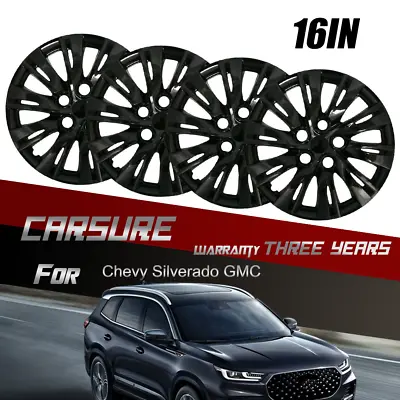 $45.60 • Buy Black 16  Set Of Wheel Covers Snap On Full Hub Caps R16 Tire & Steel Rim 4PCS