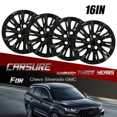 $45.60 • Buy Black 16  Set Of Wheel Covers Snap On Full Hub Caps R16 Tire & Steel Rim 4PCS