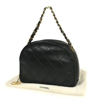 $878 • Buy CHANEL CC Logo Bicolore Chain Hand Bag Leather Black GHW Vintage Italy 97GA394