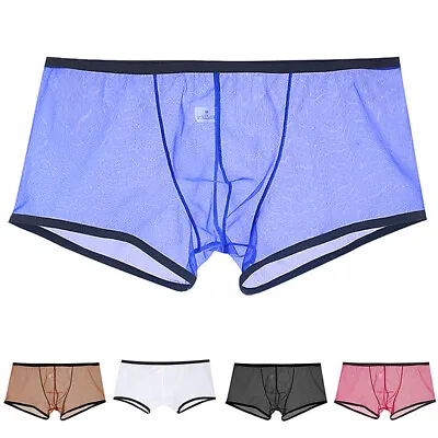 Mens Sexy See Through Boxer Briefs Sheer Mesh Underwear Shorts Trunks Underpants • $2.54