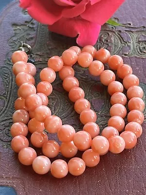 Vintage Art Deco S800 Natural  Orange Angel Skin Coral Beaded Necklace 17” 27.5g • $52