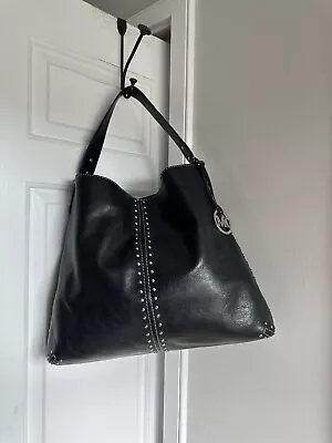 Michael Kors Astor Black Leather Large Hobo Shoulder Bag Purse XL Tote • $109