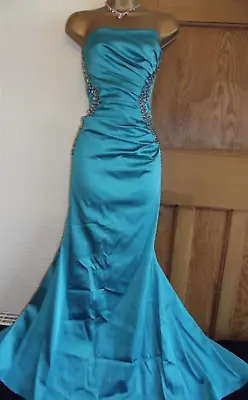 Lovely ❤️£85 JANE NORMAN Turquoise Bead Evening Mermaid Long Dress Size 8 10 • £35