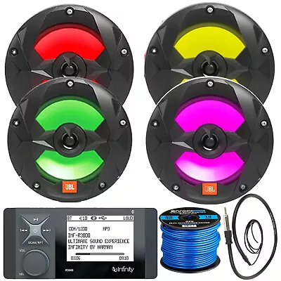 R3000 Bluetooth Radio 4x 6.5  225W Max 4 Ohms LED Marine Speaker Wire Antenna • $407.99