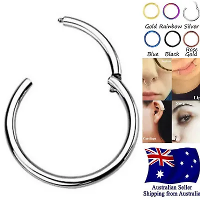 316L 14g 16g 18g 20g Hinged Segment Clicker Hoop Ring Lip Ear Nose Body Piercing • $6.95