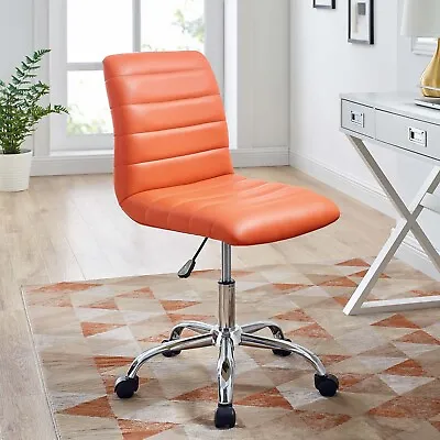 Modway Ripple Ribbed Armless Mid Back Swivel Conference Office Chair In Orange • $103.18