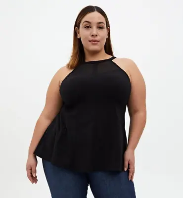 Torrid Black Fit And Flare Crepe With Mesh Inset Sleeveless Tank Top Woman SZ 1x • $14.17