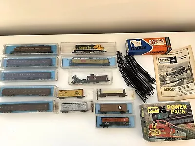 N Gauge Train Lot - Atlas PRR Boxcars Tank Car Flat Car Track More  • $50