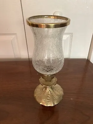 Vintage Brass Candle Holder Clear Crackle Glass Chimney Hollywood Regency • $20