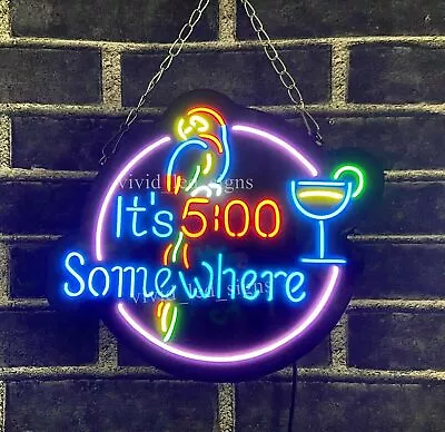 It's 5:00 Somewhere Parrot Martini Cup 10  Vivid LED Neon Sign Light Lamp Bright • $64.99