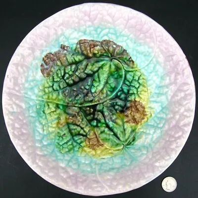 Antique Majolica Overlapping Rex Begonia Leaves Footed Bowl Compote Foliage Ware • $49.99